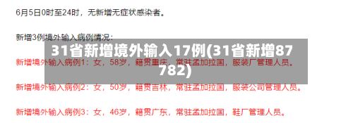 31省新增境外输入17例(31省新增87 782)