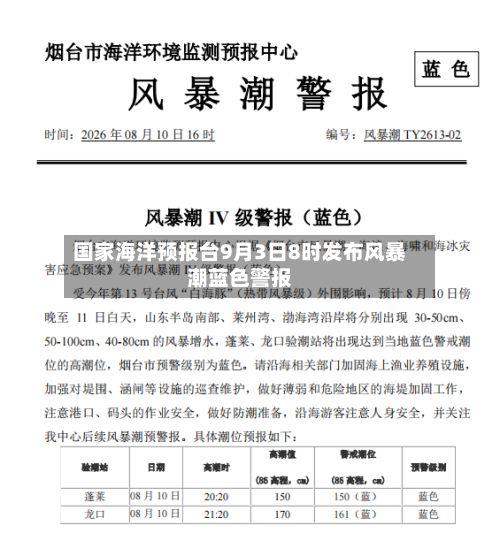 国家海洋预报台9月3日8时发布风暴潮蓝色警报