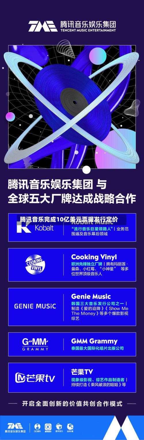 腾讯音乐完成10亿美元票据发行定价