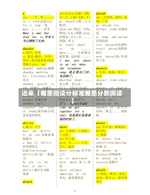 近来【雅思阅读分标准雅思分数阅读】