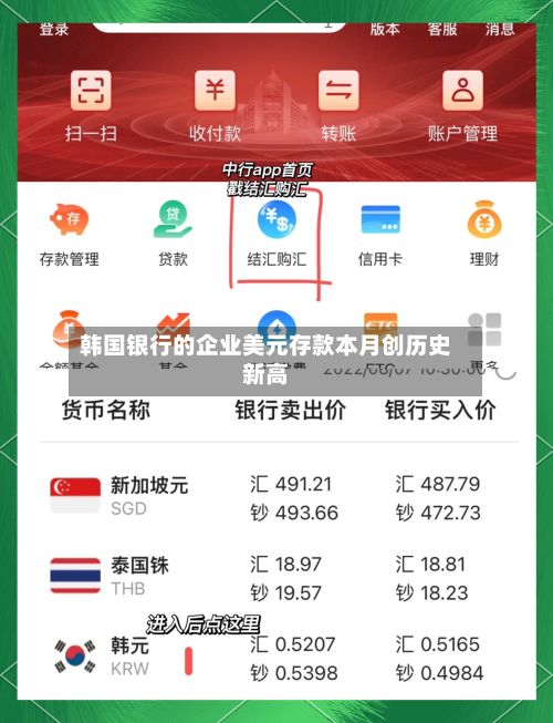 韩国银行的企业美元存款本月创历史新高