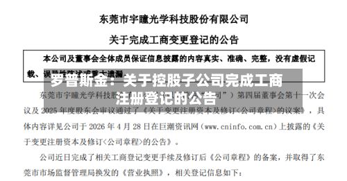 罗普斯金：关于控股子公司完成工商注册登记的公告