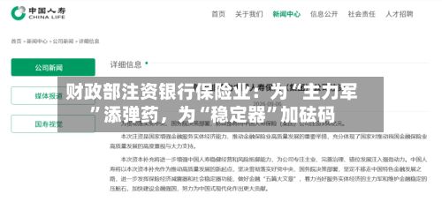 财政部注资银行保险业：为“主力军	”添弹药	，为“稳定器”加砝码-第3张图片