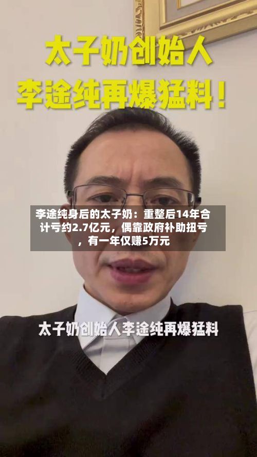李途纯身后的太子奶:重整后14年合计亏约2.7亿元,偶靠政府补助扭亏,有一年仅赚5万元