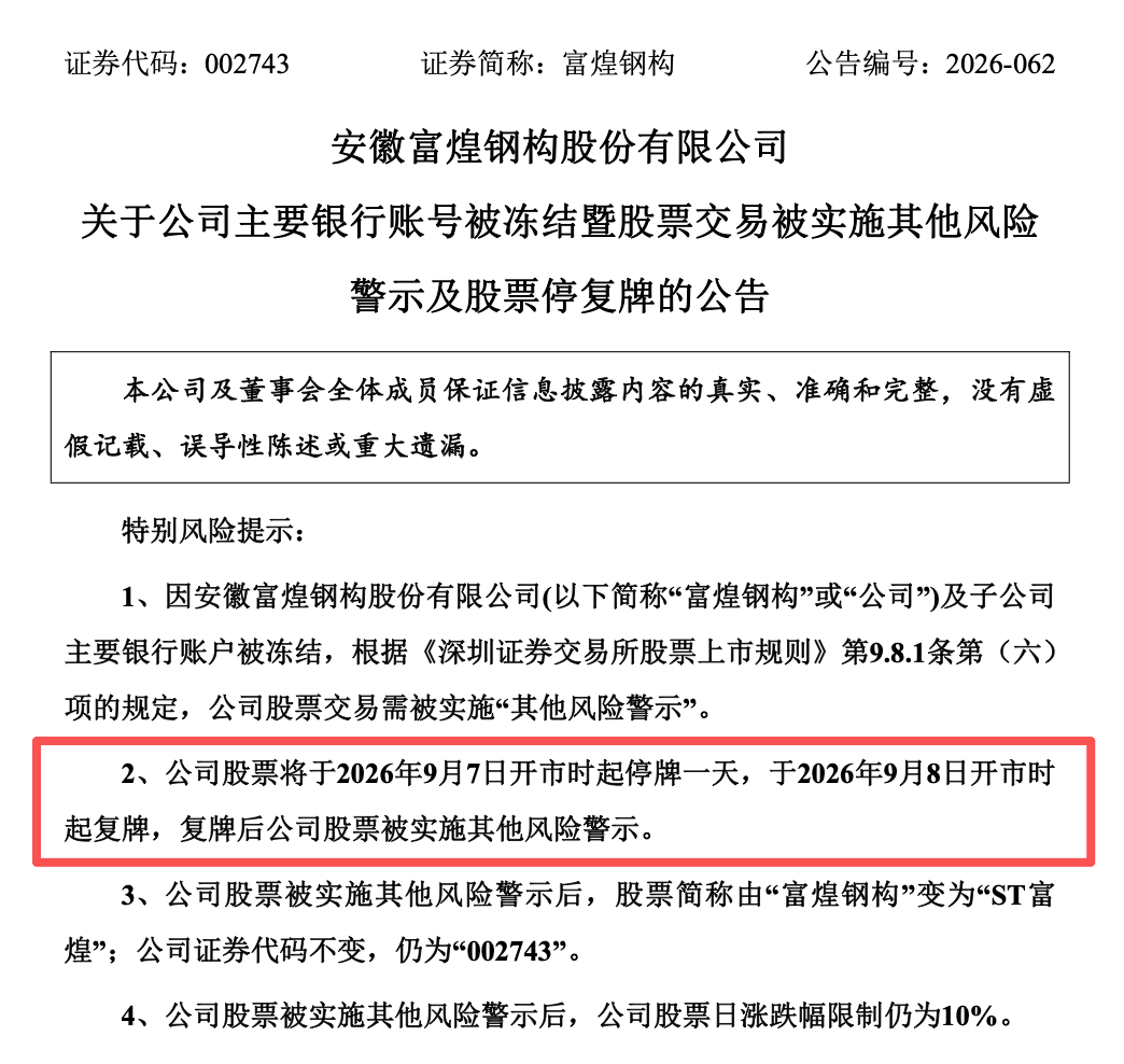 002743，将被ST！280个银行账户被冻结